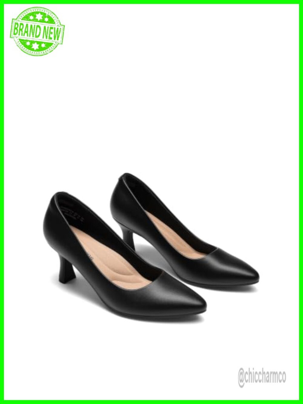 Women's Arch Support Comfort Kitten Heels Pumps Faux Leather Pointed Toe